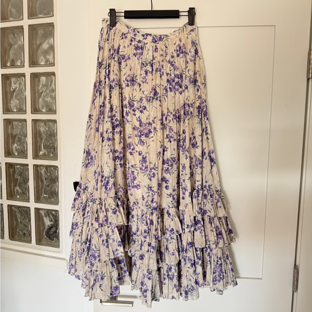 Polo Ralph Lauren Purple and Cream Floral A-Line Skirt - Picture 2 of 9
